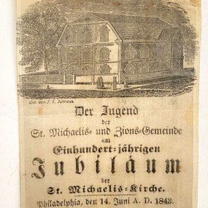 1800s Silk St Michaels Church Philadelphia PA 100th Anniversary Announcement